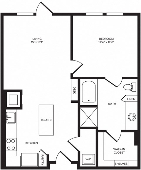 Floor plan for 1 bed, 1 bath, 819 sqft